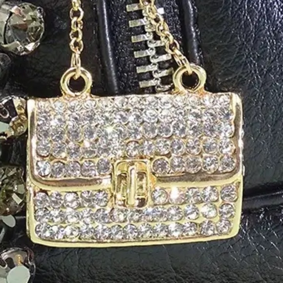 New Gold & Rhinestone Purse Bag Charm/Keychain - Picture 2 of 4